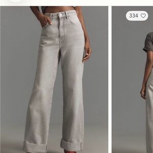 Pilcro Wide-Leg High-Rise Jeans in Light Gray